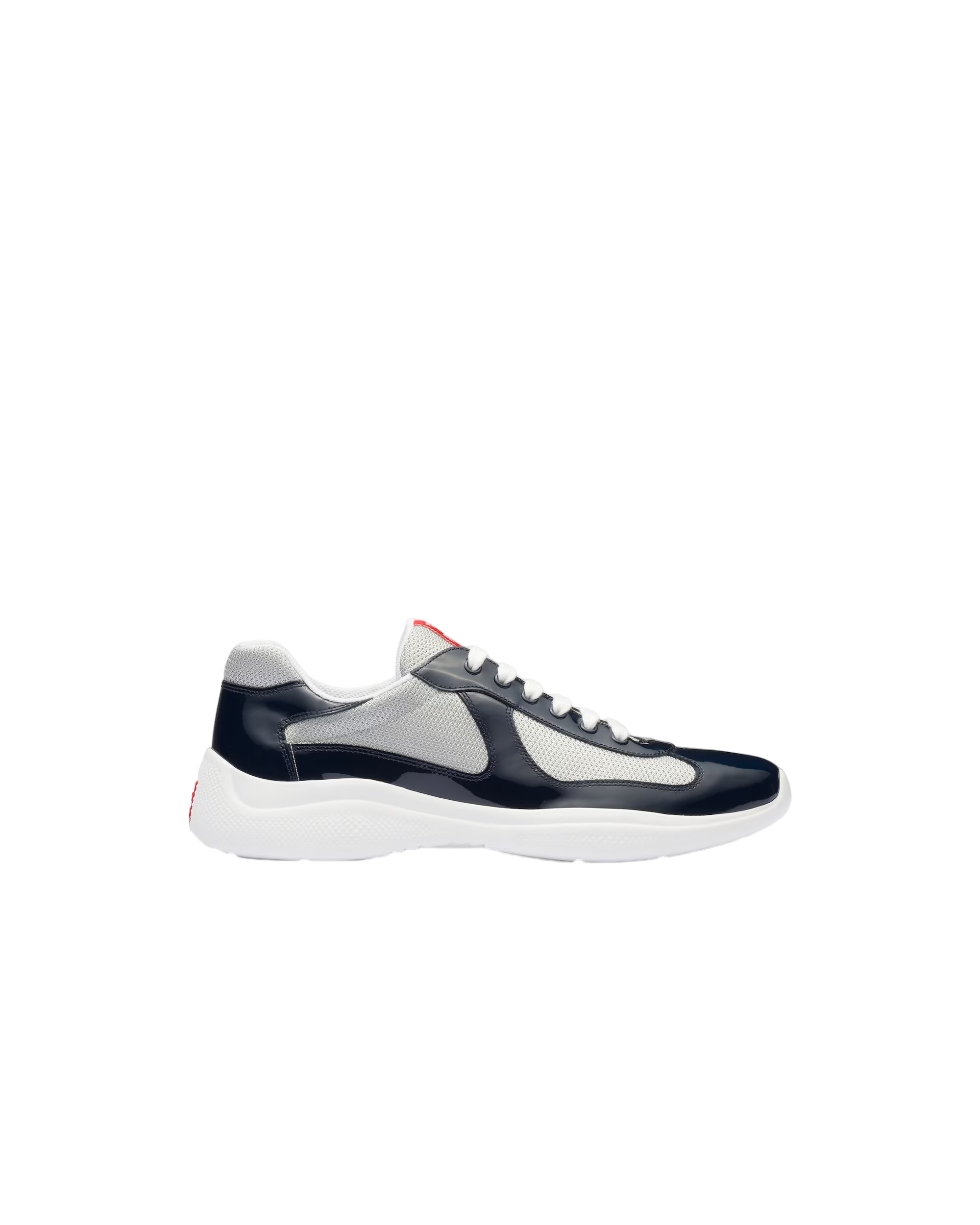 Sneakers Prada America’s Cup Bleu Roi / Argent en cuir verni et tissu technique - Ma boutique