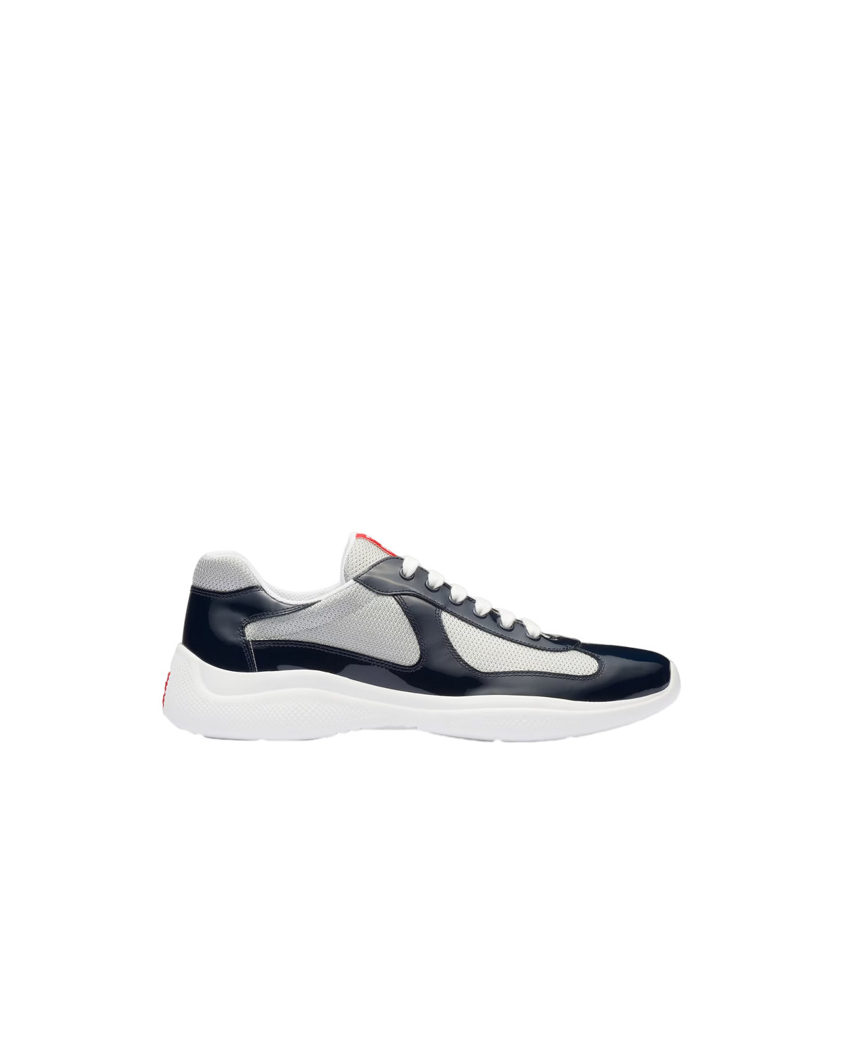 Sneakers Prada America’s Cup Bleu Roi / Argent en cuir verni et tissu technique - Ma boutique