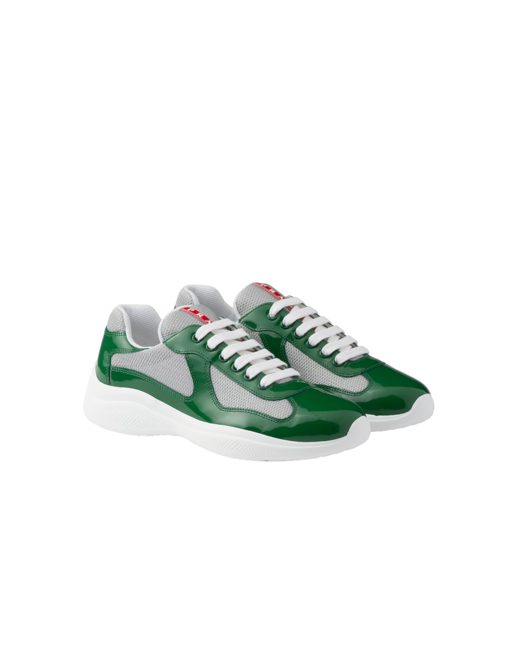 Sneakers Prada America’s Cup Vert / Argent en cuir verni et tissu technique - Ma boutique