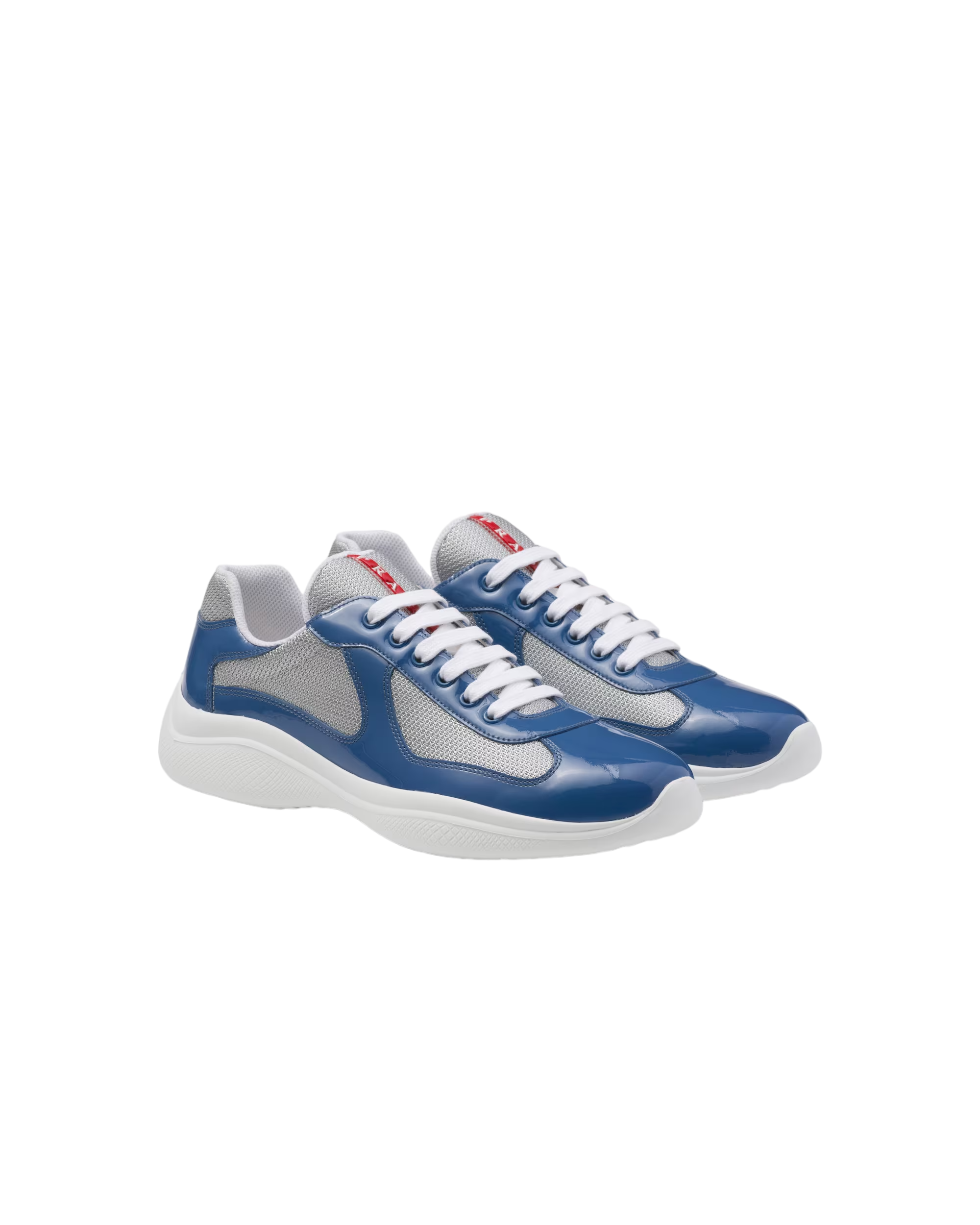 Sneakers Prada America’s Cup Bleu Aviateur/Argent en cuir verni et tissu technique - Ma boutique