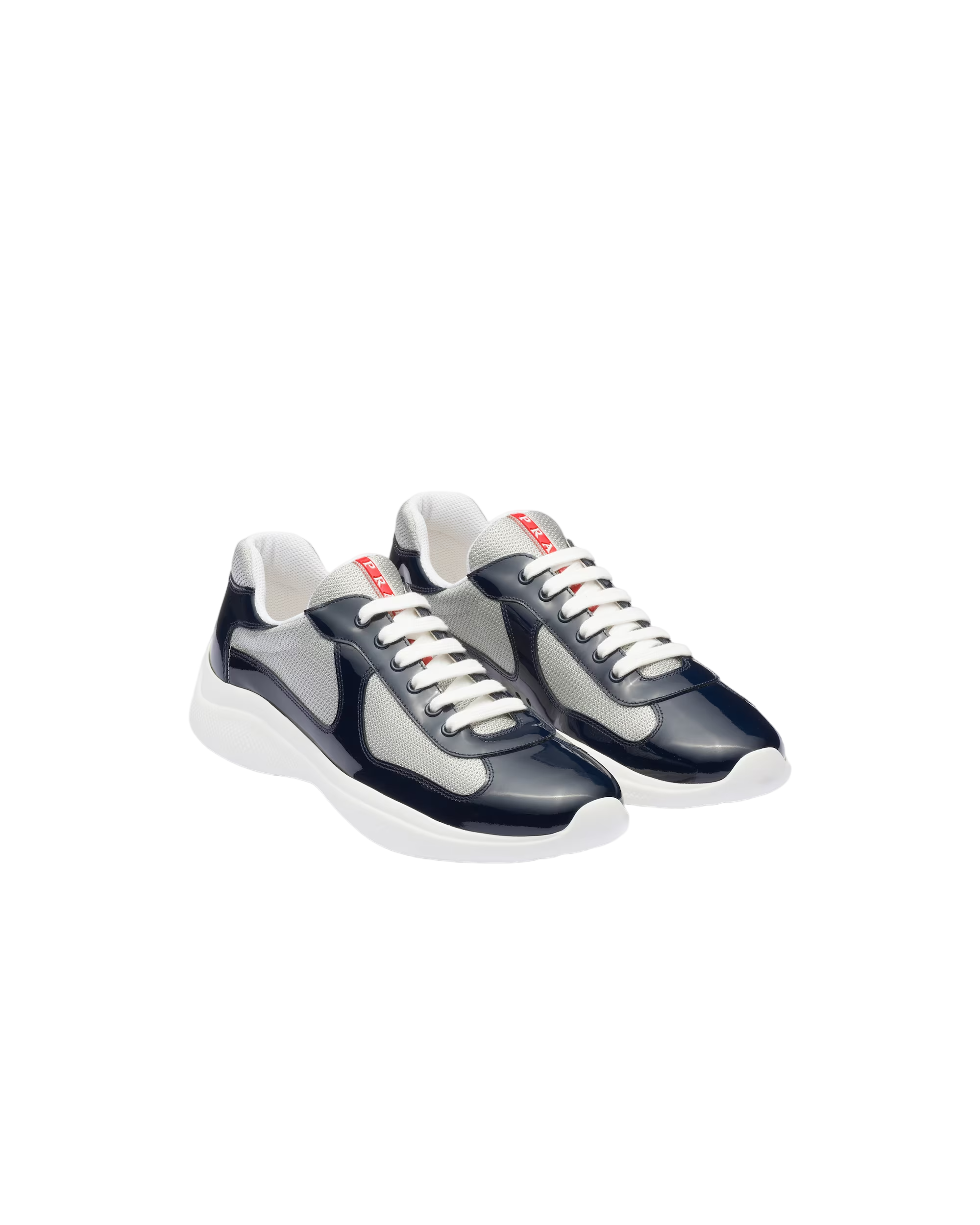 Sneakers Prada America’s Cup Bleu Roi / Argent en cuir verni et tissu technique - Ma boutique