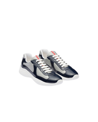 Sneakers Prada America’s Cup Bleu Roi / Argent en cuir verni et tissu technique - Ma boutique